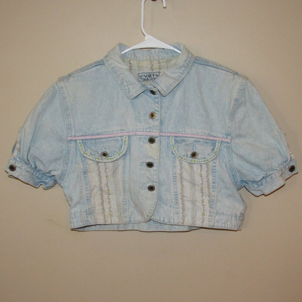 Vintage Kyoto Jeans Light Acid Wash Crop Jean Jacket sz M Kawaii Coquette